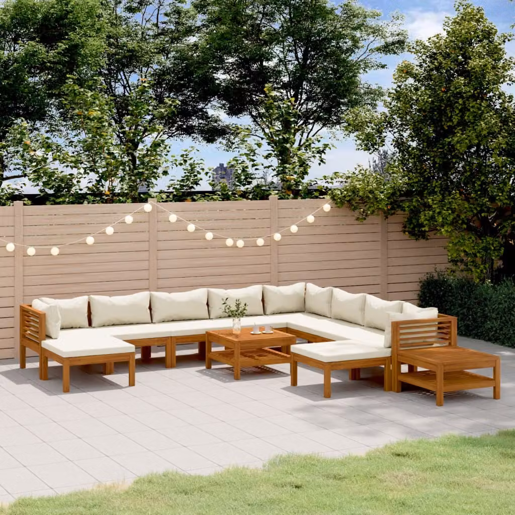 Maison Exclusive - Set da giardino da 12 pezzi con cuscini color crema, in legno massello di acacia