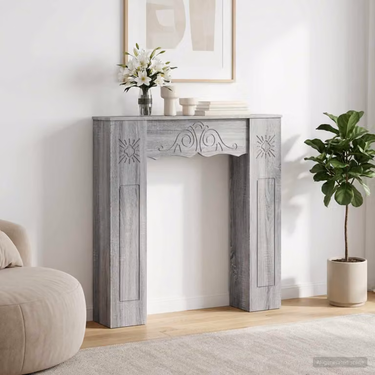 Cornice per camino moderna vidaXL in legno color grigio Sonoma, L: 102 cm, P: 20 cm, H: 102 cm