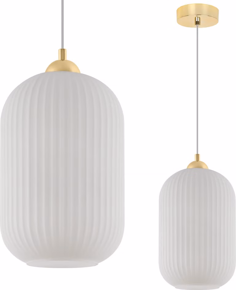 Lampada a sospensione RIFFLE Oro a 1 luce, bianca, cilindro grande, E27