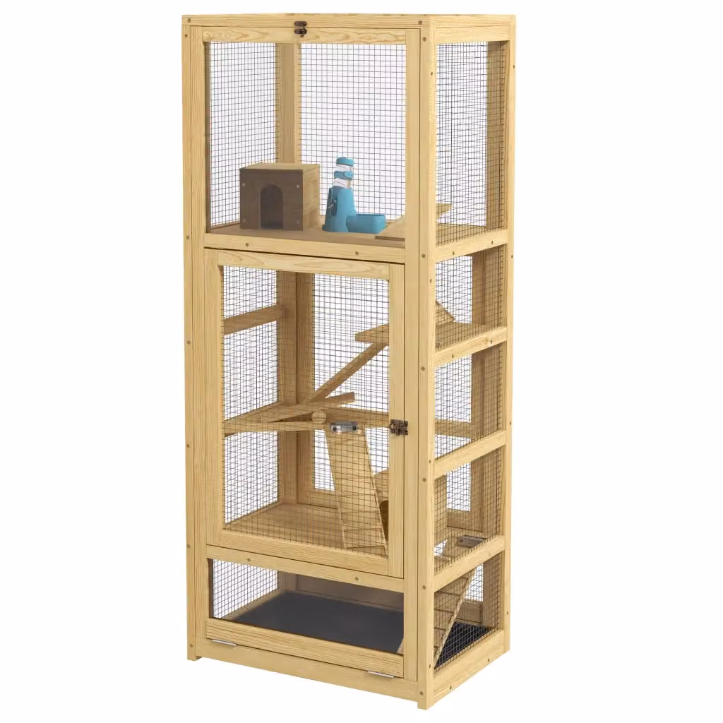 Gabbia per criceti e piccoli animali Zephmum in legno di abete a 5 livelli con scala, casetta e altalena, colore naturale, H 131 x L 54 x P 38 cm – 2