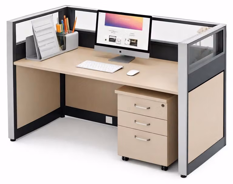 Moderna scrivania da ufficio per postazione di lavoro singola con sistema di divisori