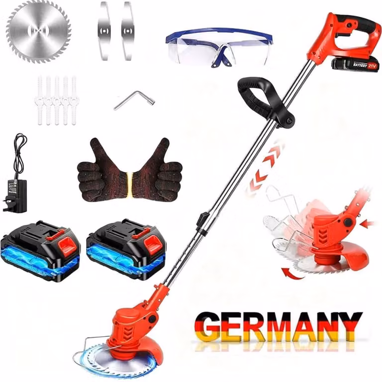 Tagliabordi a batteria con 2 batterie e caricabatterie, decespugliatore elettrico, motosega da giardino 800W