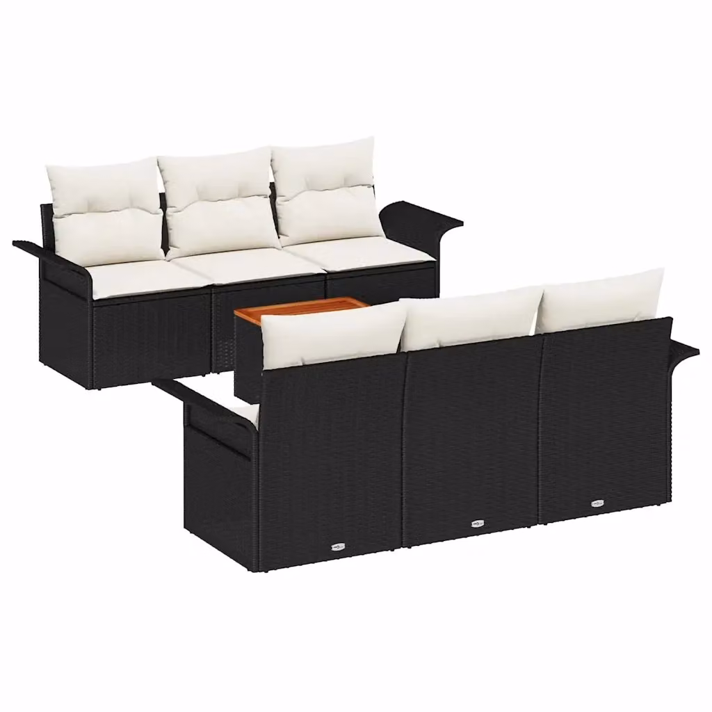 Set Divano da Giardino vidaXL in Polyrattan Nero con Cuscini e Tavolino da 7 Pezzi – 2