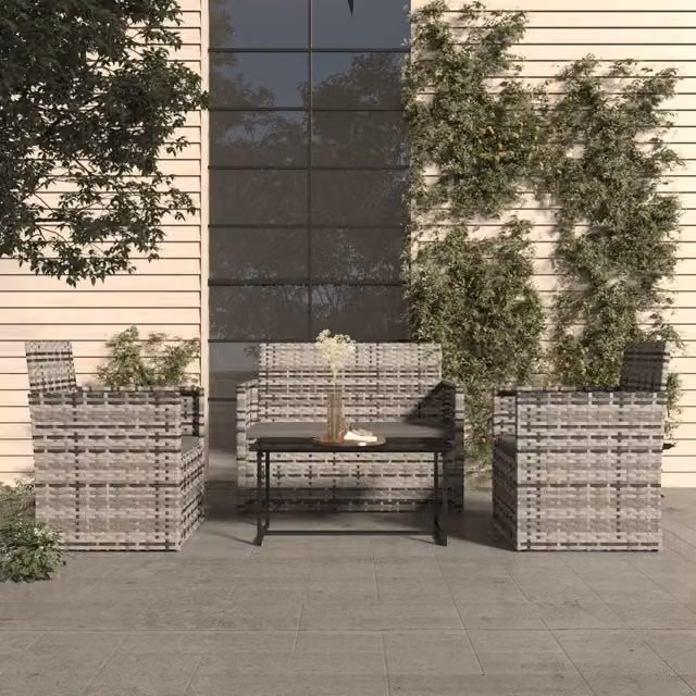 Set da giardino vidaXL composto da 2 divani da esterno, 1 tavolino da caffè e 1 poltrona in polyrattan grigio antracite con cuscini inclusi – 1