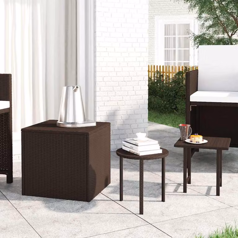 Set di 3 tavolini da giardino vidaXL in polyrattan marrone con struttura in metallo