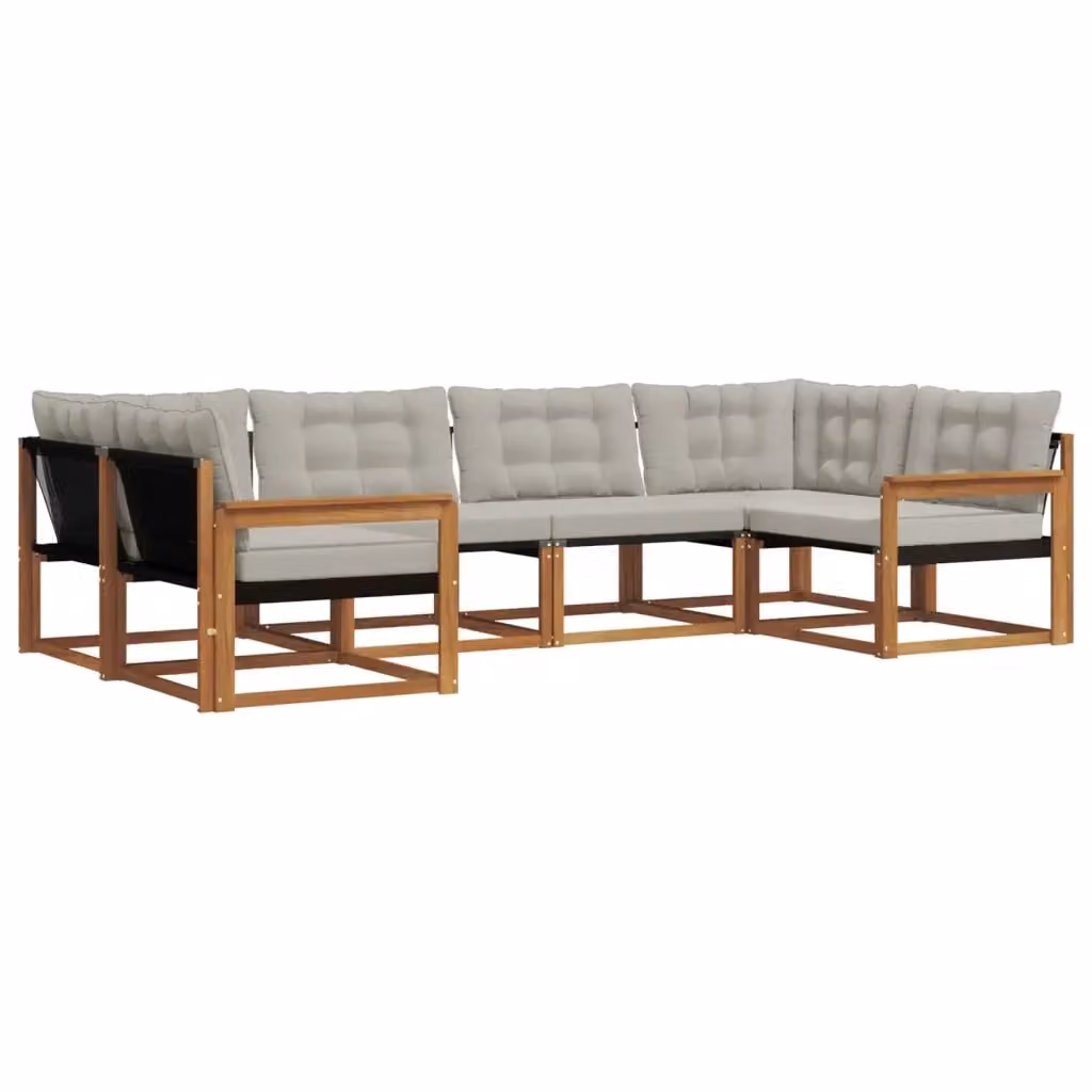 Set di divani da esterno vidaXL in legno di acacia con sedute in textilene, 6 pezzi, Beige e Grigio – 2