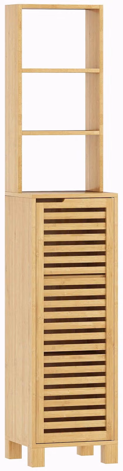 Mobiletto bagno stretto con ante a listelli | Colore: legno naturale | Dimensioni: 34x30x170 cm