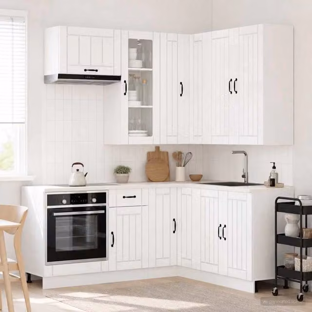 Unità Cucina Minimalista vidaXL Bianco Lucido con Ante in Vetro in MDF