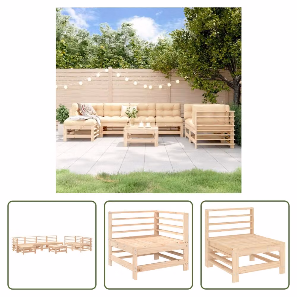 The Living Store Set da salotto da giardino in pino massiccio da 8 pezzi