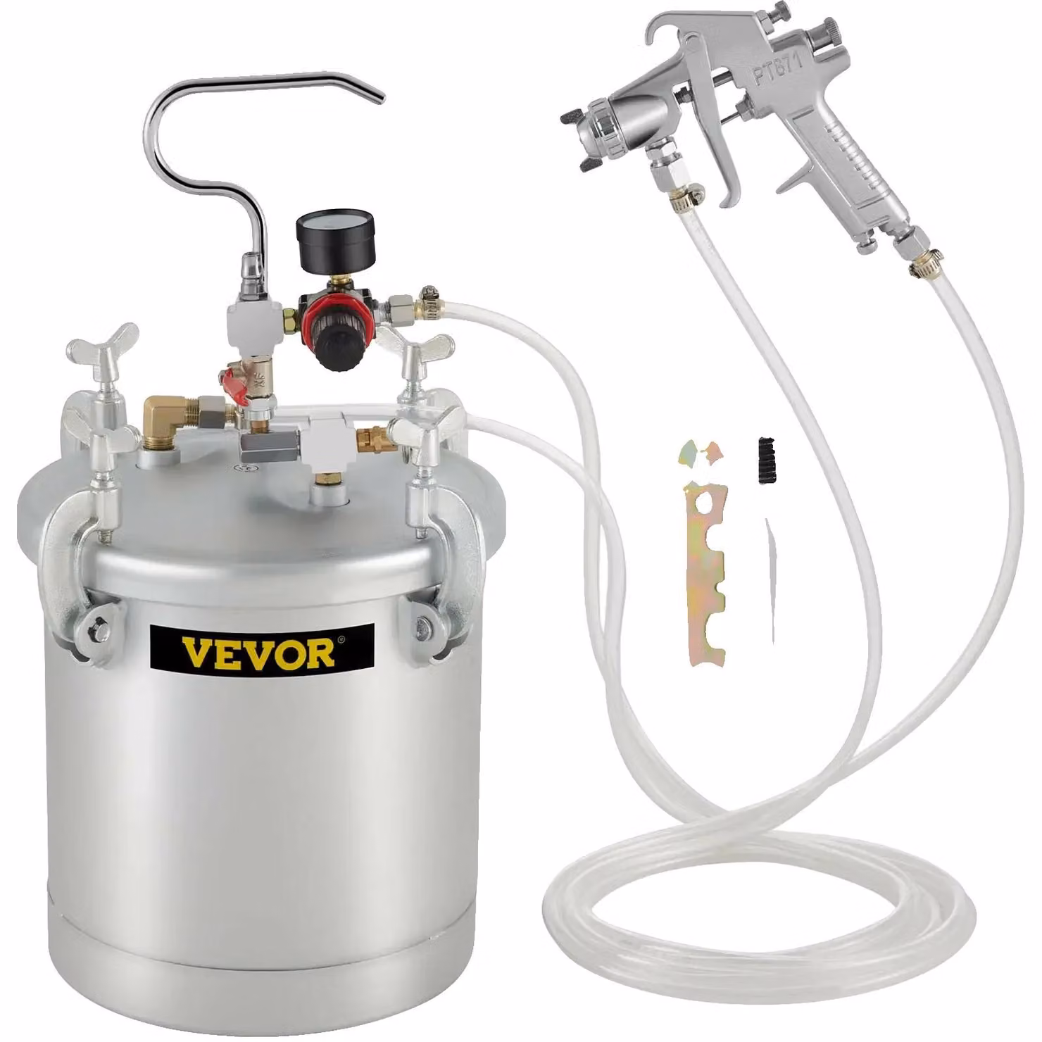 Contenitore per vernice a pressione, capacità 10 litri, pistola a spruzzo 45-60 PSI, ugello da 0,12 pollici, lunghezza tubo flessibile 10 piedi, larghezza del getto regolabile 7,1-9,1 pollici