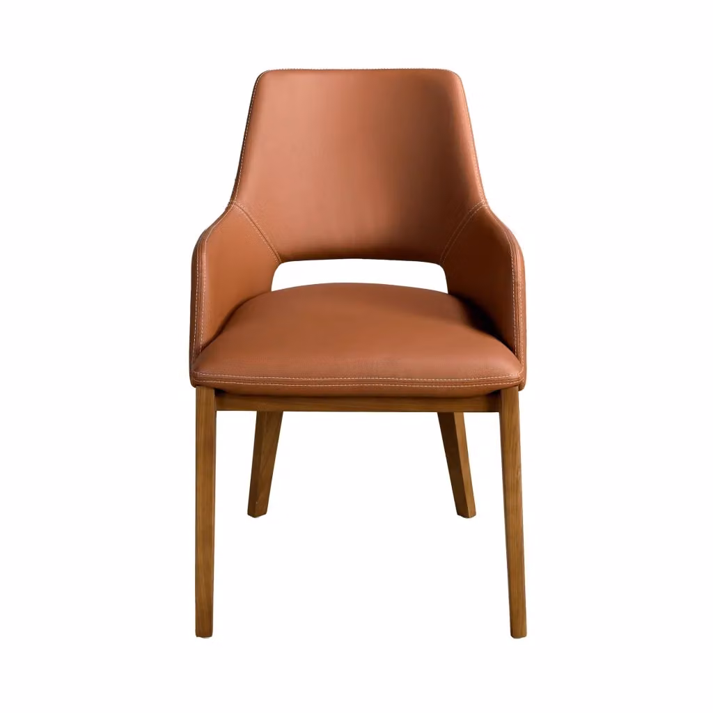 Sedia moderna in ecopelle marrone con braccioli e gambe in legno Angel Cerdá – 2