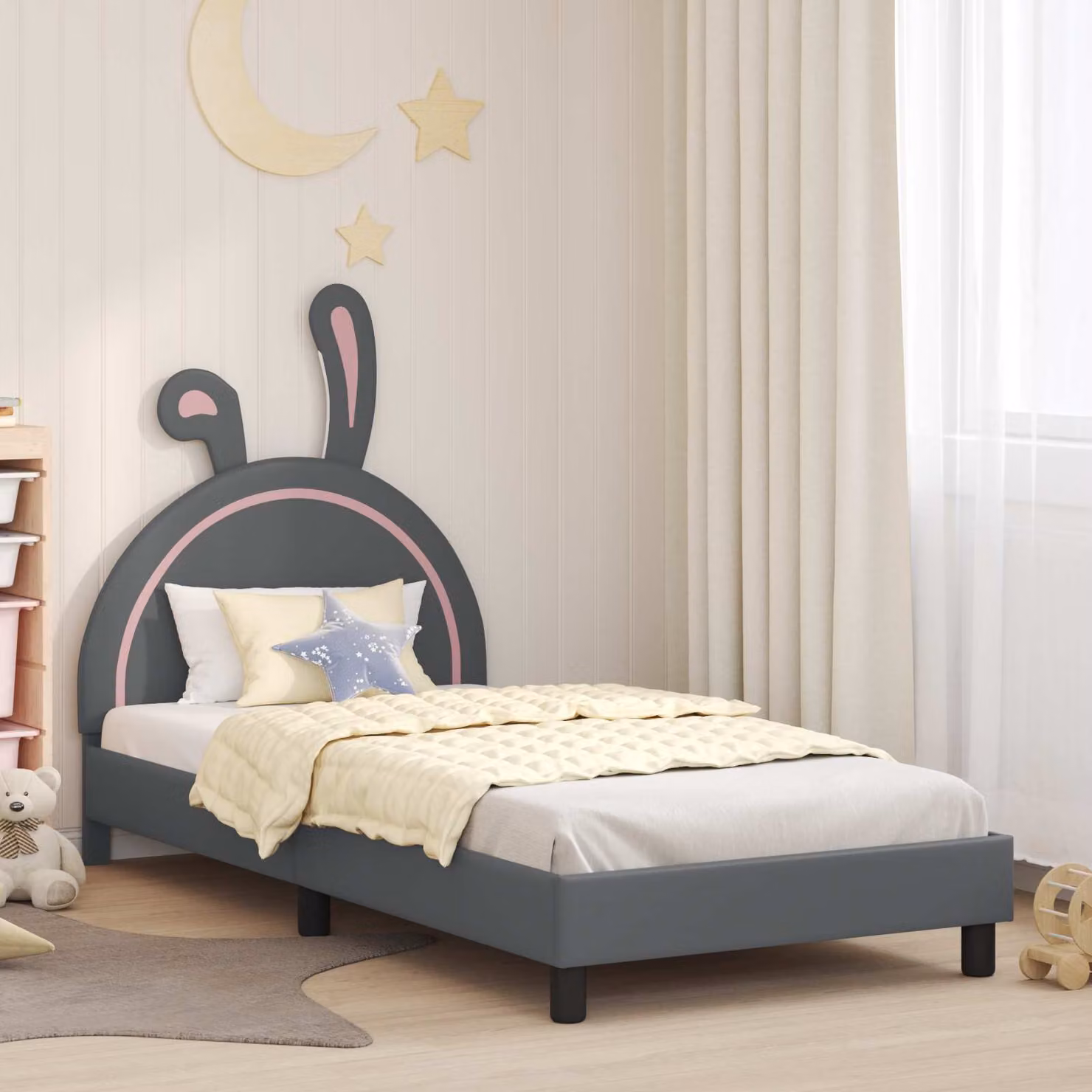 Struttura letto per bambini vidaXL con testata in stile moderno, Grigio, L 90 x P 200 cm
