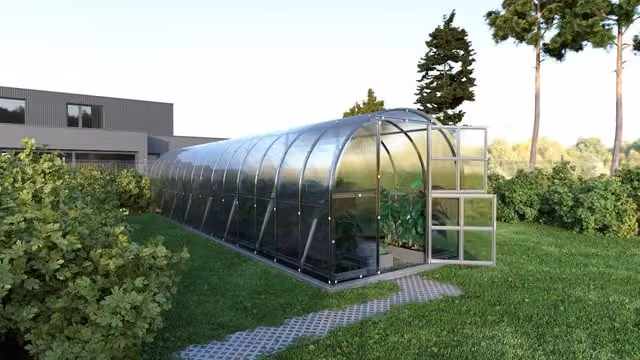 Serra da giardino KLASIKA ARCH con struttura in acciaio zincato e rivestimento in policarbonato trasparente, L: 12 m, P: 3 m – 1