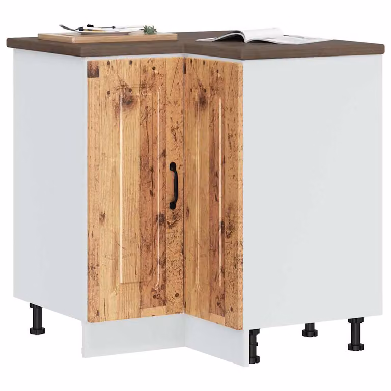 Base angolare mobile per cucina Kalmar vidaXL in legno vecchio e truciolato, colori marrone e bianco, L/P/H: 75,5 x 81,5 x 75,5 cm