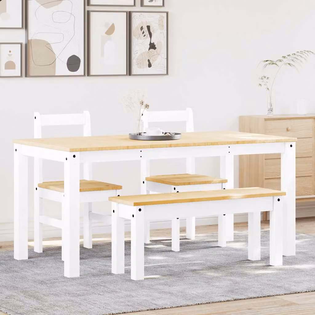 Set da pranzo vidaXL Panama in legno di pino bianco con tavolo rettangolare e 4 sedute