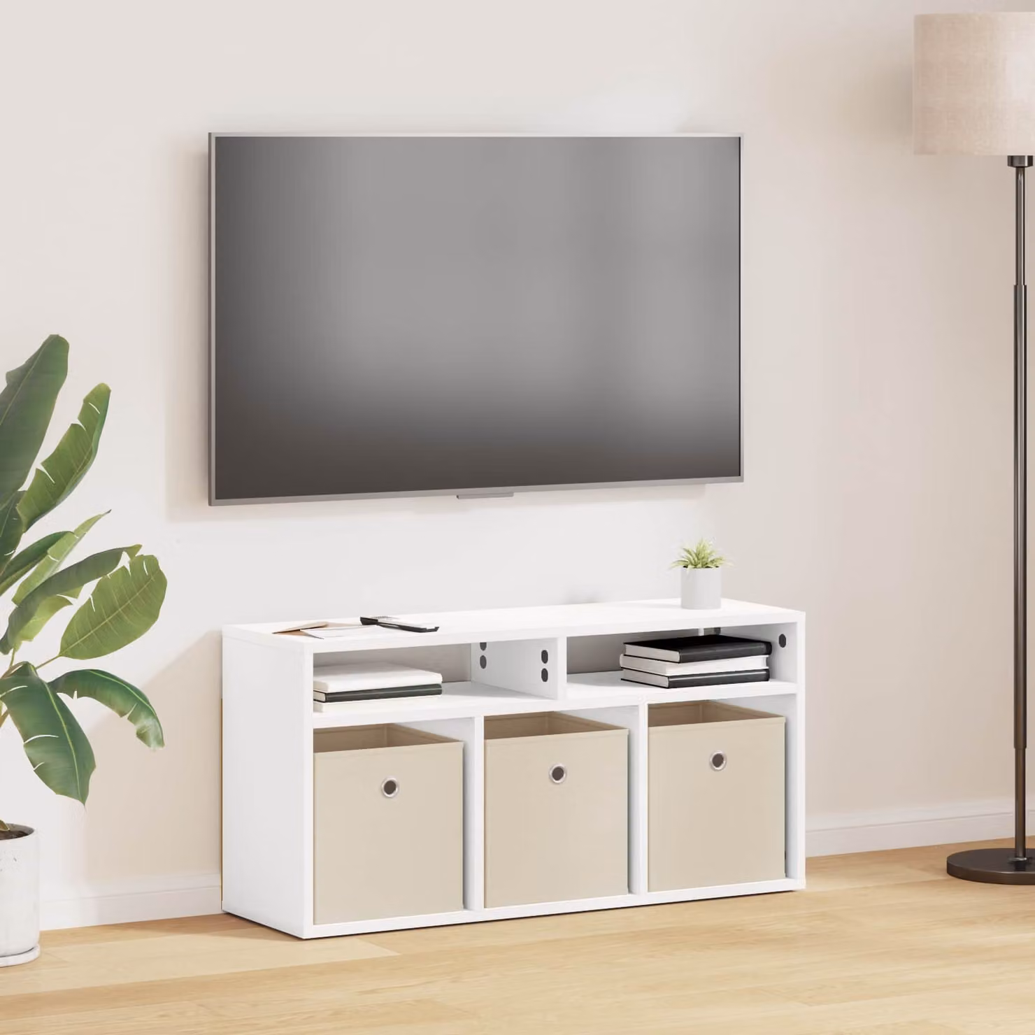 Lowboard moderno vidaXL con cassetto in legno e MDF, Bianco, L: 87 cm, P: 27,5 cm, H: 43 cm