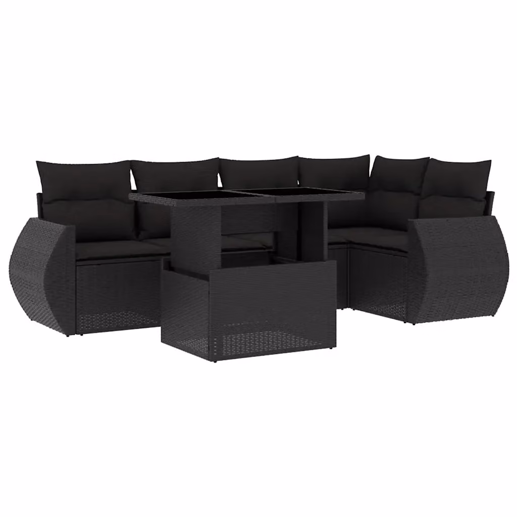 Set Divano da Giardino a L vidaXL in Polyrattan Nero con 6 Cuscini e Tavolino – 2