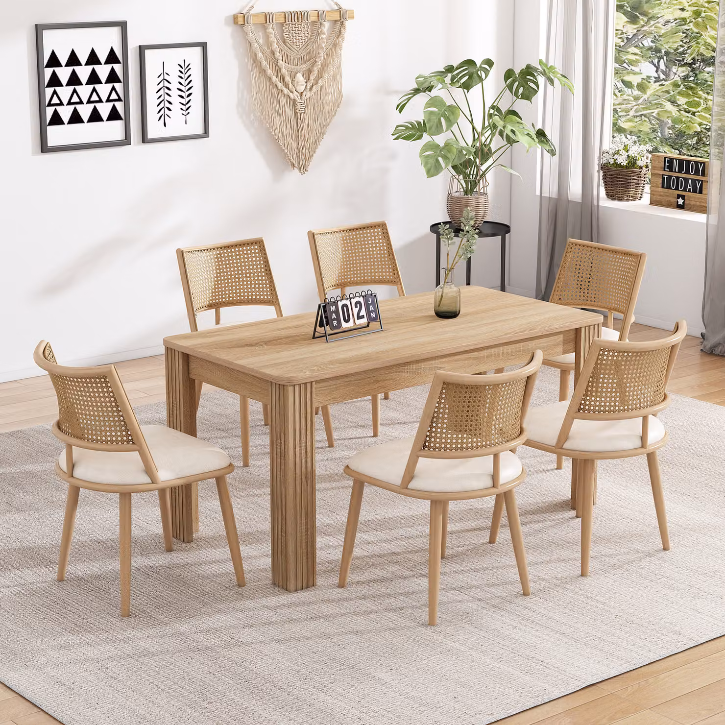 Flieks sedie da pranzo in rattan set di 6, tavolo da pranzo sedie da cucina con gambe in metallo, sedia da giardino sedia per il tempo libero sedia da soggiorno, PU, beige