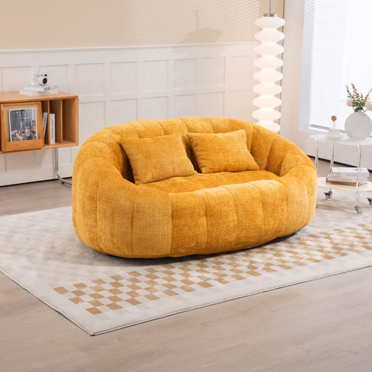 STILVORA: Divano poltrona extra ampio con 2 cuscini, poltrona relax con imbottitura spessa, divano angolare per adulti e bambini, in tessuto chenille, colore giallo