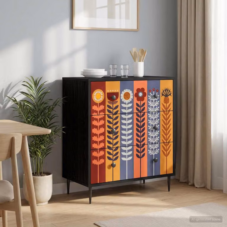 Cassettiera vidaXL ESSEN con stampa floreale multicolore L: 66 cm, P: 36,5 cm, H: 76 cm