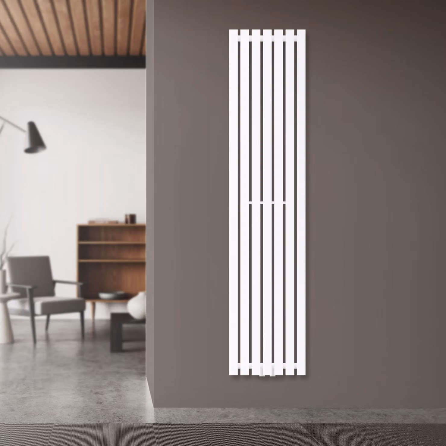LuxeBath Design radiatore a pannello Stella attacco centrale 370 x 1600 mm Bianco con set di attacchi incl. termostato Pavimento di passaggio, senza elemento riscaldante
