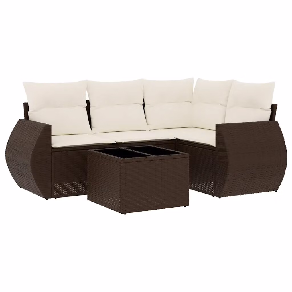 Set Divano da Giardino a L vidaXL in Polyrattan Marrone e Bianco con Cuscini e Tavolino – 2