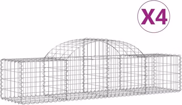 Set di 4 Cesti Gabbioni ad Arco in Acciaio Zincato Argento L: 200 cm, P: 50 cm, H: 40/60 cm