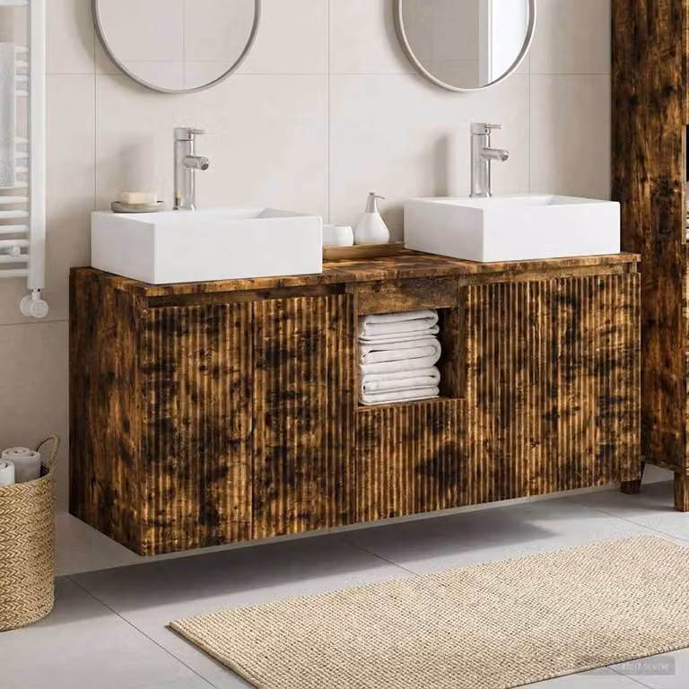 Set di 3 armadi da bagno moderni vidaXL in legno e metallo, colore marrone, L 129 cm x P 41 cm x H 79.5 cm