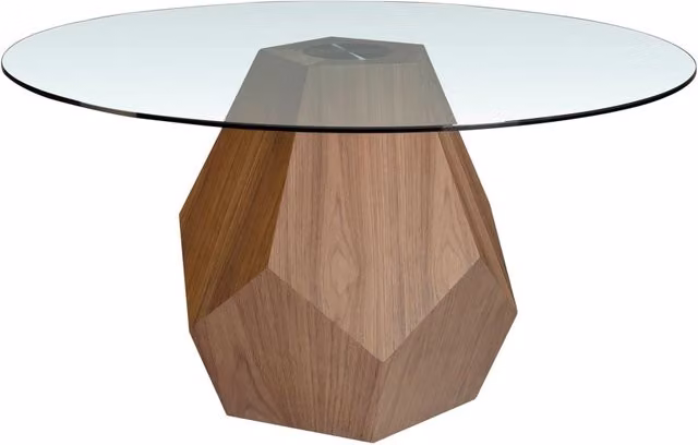 Tavolo da pranzo rotondo moderno Angel Cerdá S.L. in vetro trasparente e noce, Diametro: 150 cm, Altezza: 75 cm