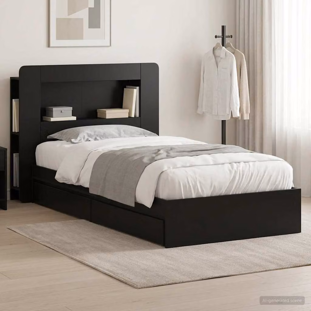 vidaXL Letto moderno con cassetti contenitore in legno nero L: 190 cm x P: 140 cm x H: 93,5 cm