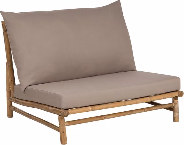 Poltroncina da esterno Beliani in legno di bambù con cuscini beige e marrone stile moderno