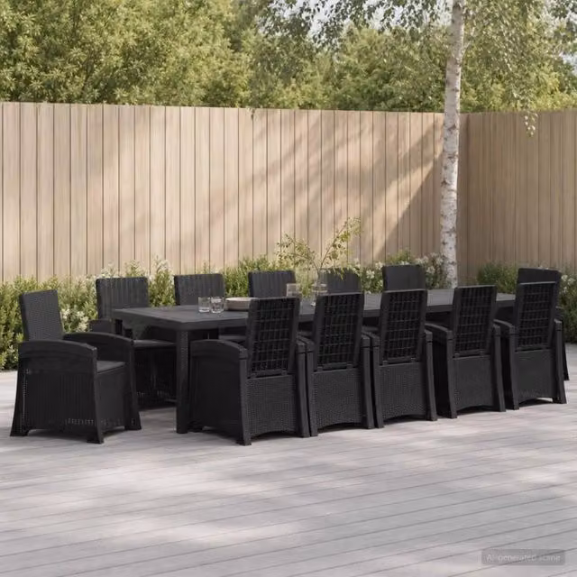 Set da pranzo per giardino e terrazza vidaXL in polyrattan moderno colore antracite opaco 14 pezzi – 1