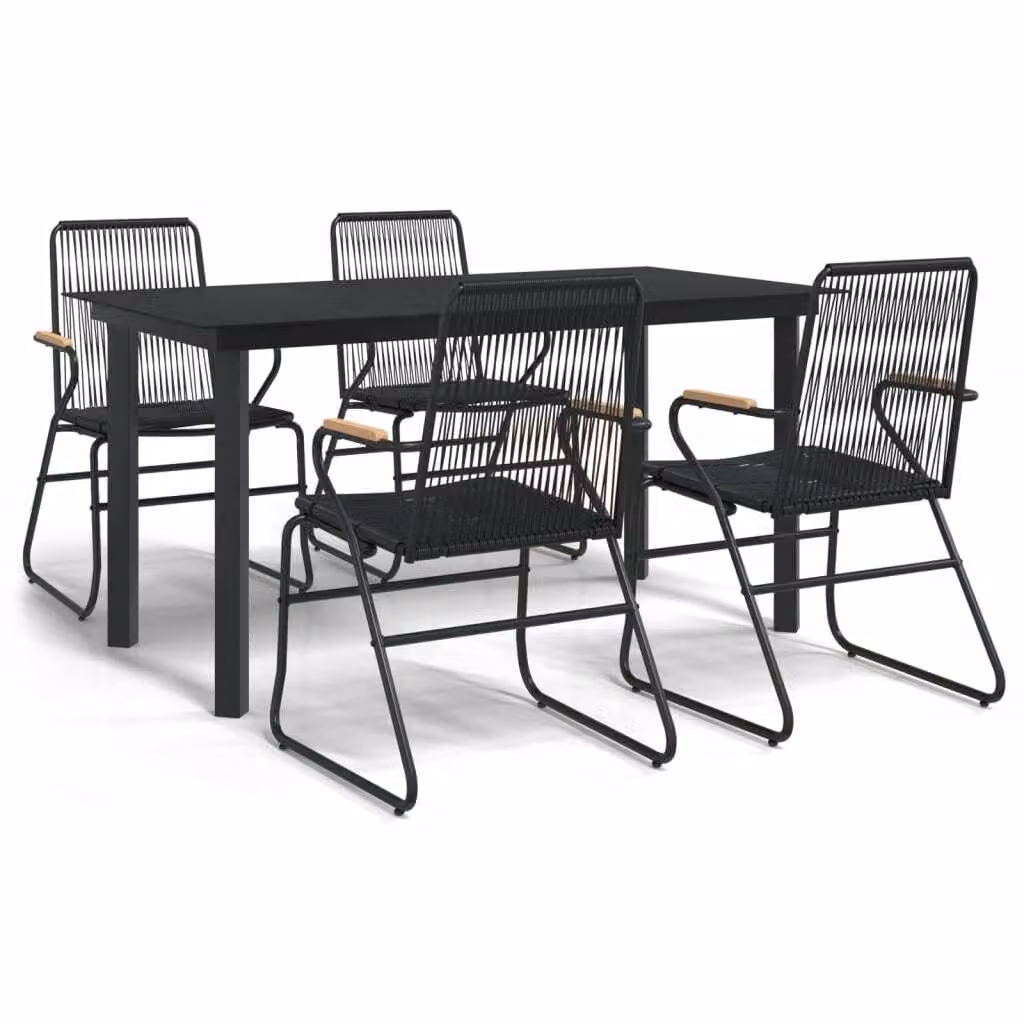 Set da Pranzo da Giardino 5 pz Nero in Rattan PVC