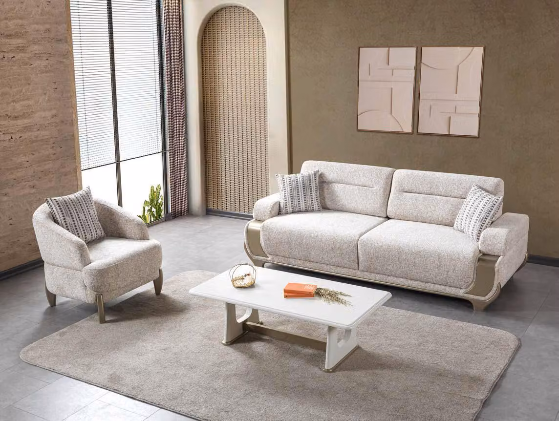 Divano, tavolino bianco, design moderno, nuovo, rettangolare, imbottito, ideale per il soggiorno