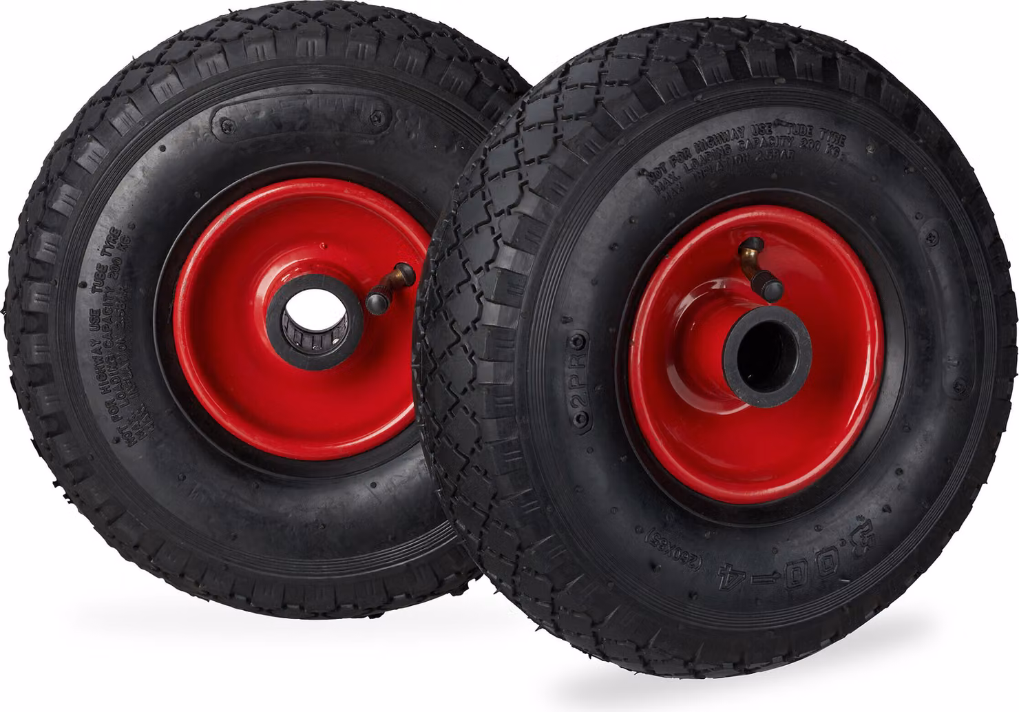 Set di 4 ruote per carrello a mano, 3.00-4, ruota completa con pneumatico e cerchio in acciaio, diametro dell'asse 25 mm, ruota di scorta, nero-rosso