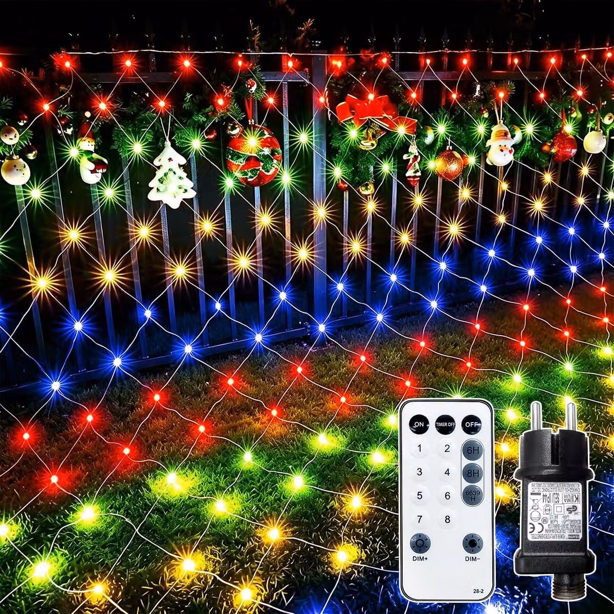 Catena luminosa a LED, dimensioni 3x2 metri, 200 LED colorati, grado di protezione IP65, dimmerabile, con telecomando