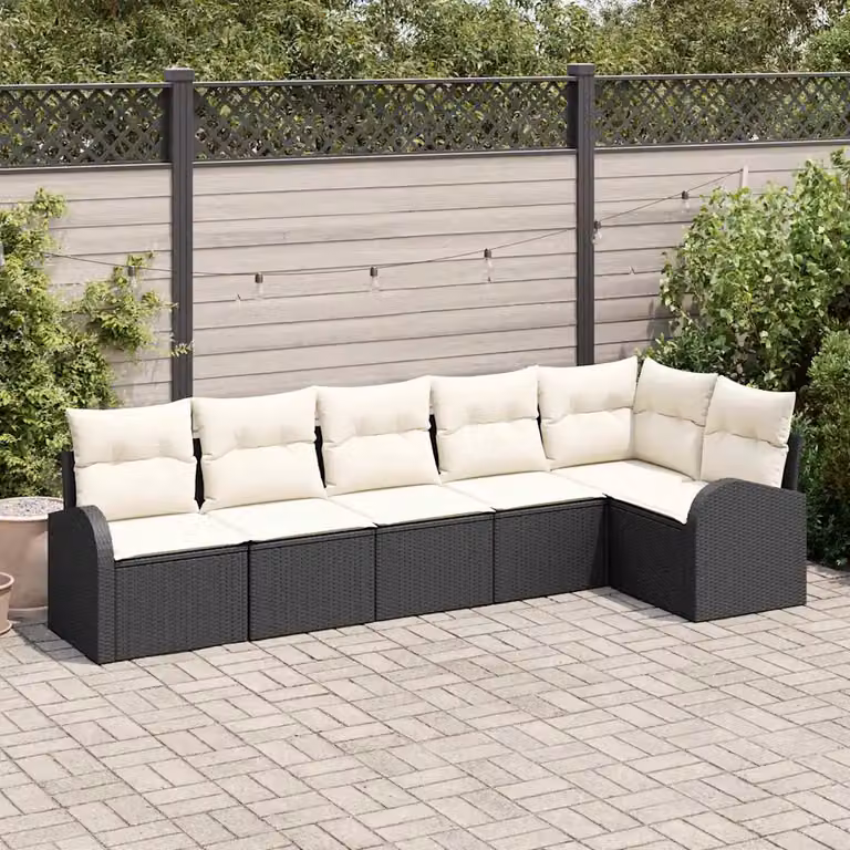 Set Divano da Giardino a L vidaXL in Polyrattan Nero con Cuscini e Rivestimenti Rimovibili