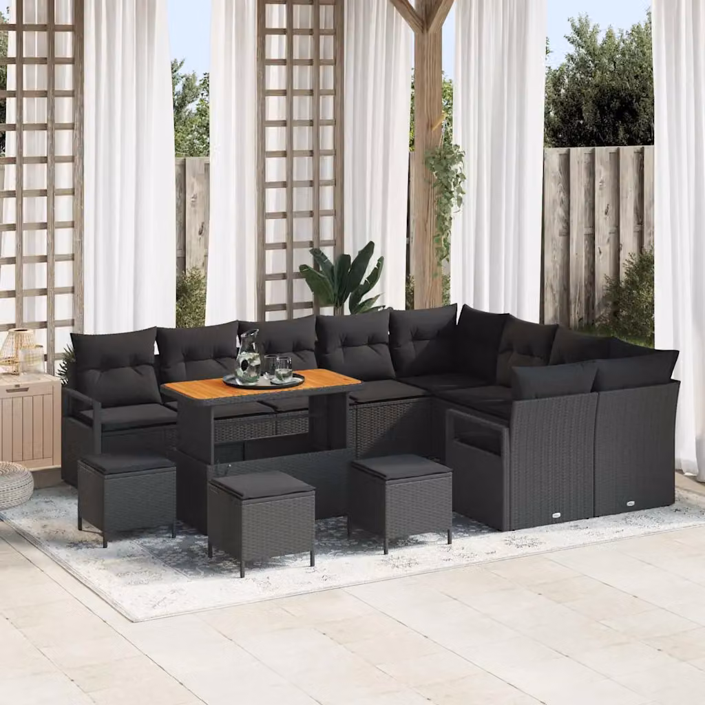 Set Divano da Giardino vidaXL 13 Pezzi Moderno a Forma di L con Cuscini Nero – 1