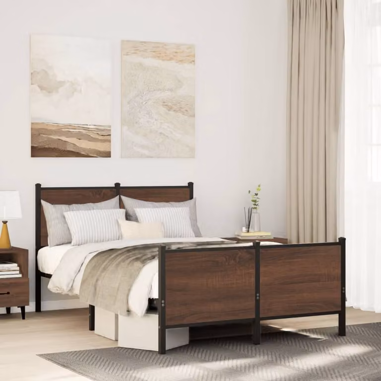 vidaXL Giroletto in Metallo Rovere Marrone L: 142 cm, P: 196 cm, H: 91,5 cm