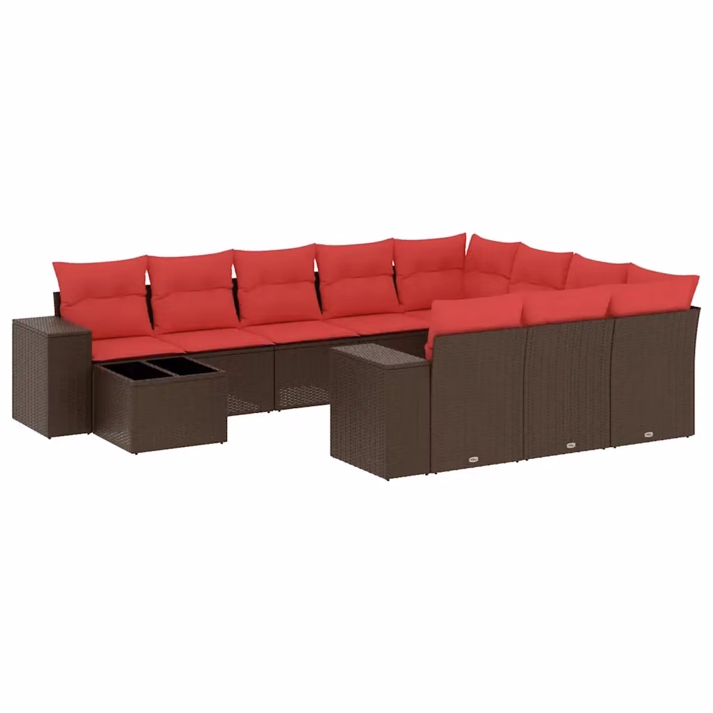 Set di divani da giardino vidaXL in polyrattan marrone con cuscini e tavolino da esterno a forma di U – 2