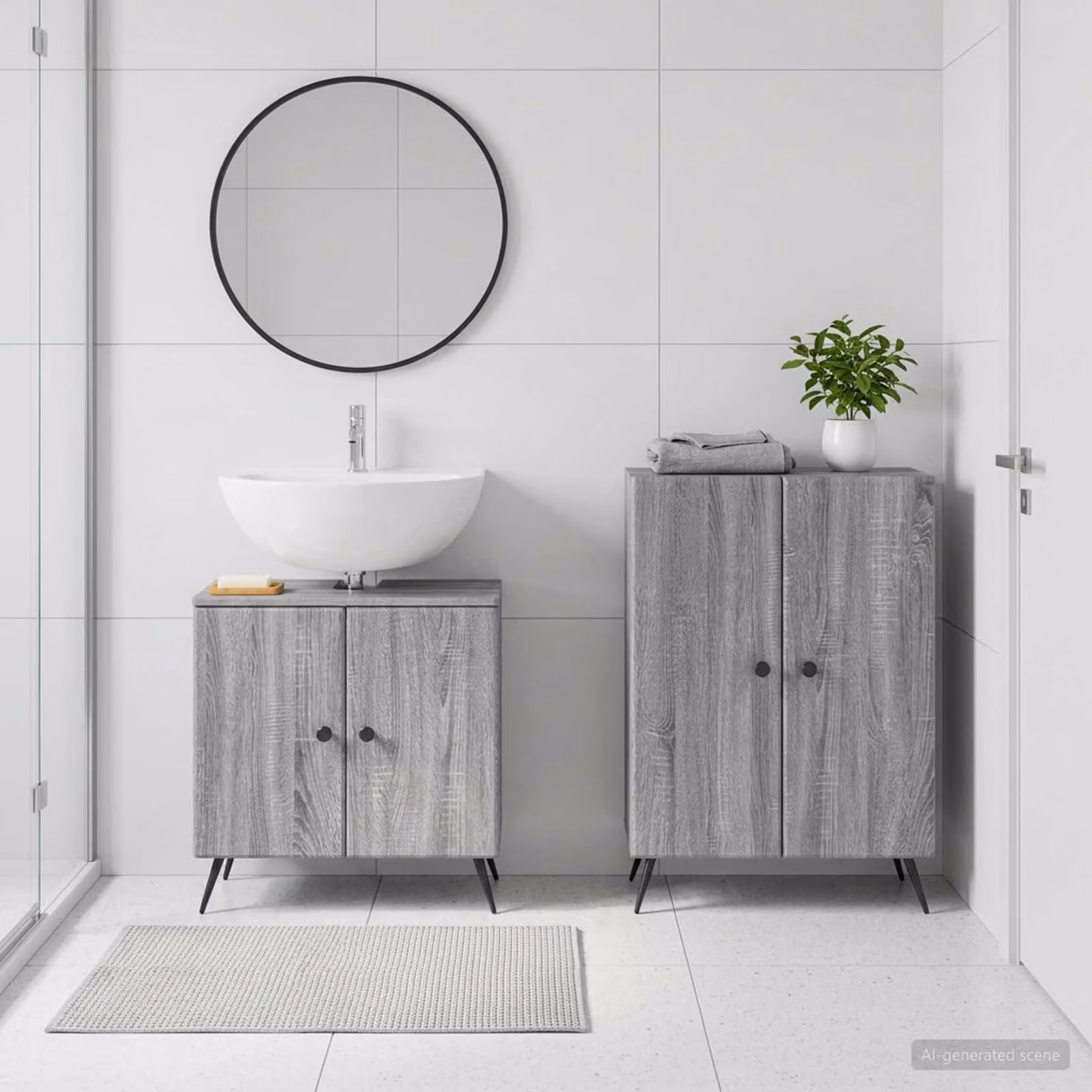 Set di mobili da bagno 2 pezzi vidaXL BREDA Sonoma in legno grigio opaco con mobile sottolavabo e colonna laterale