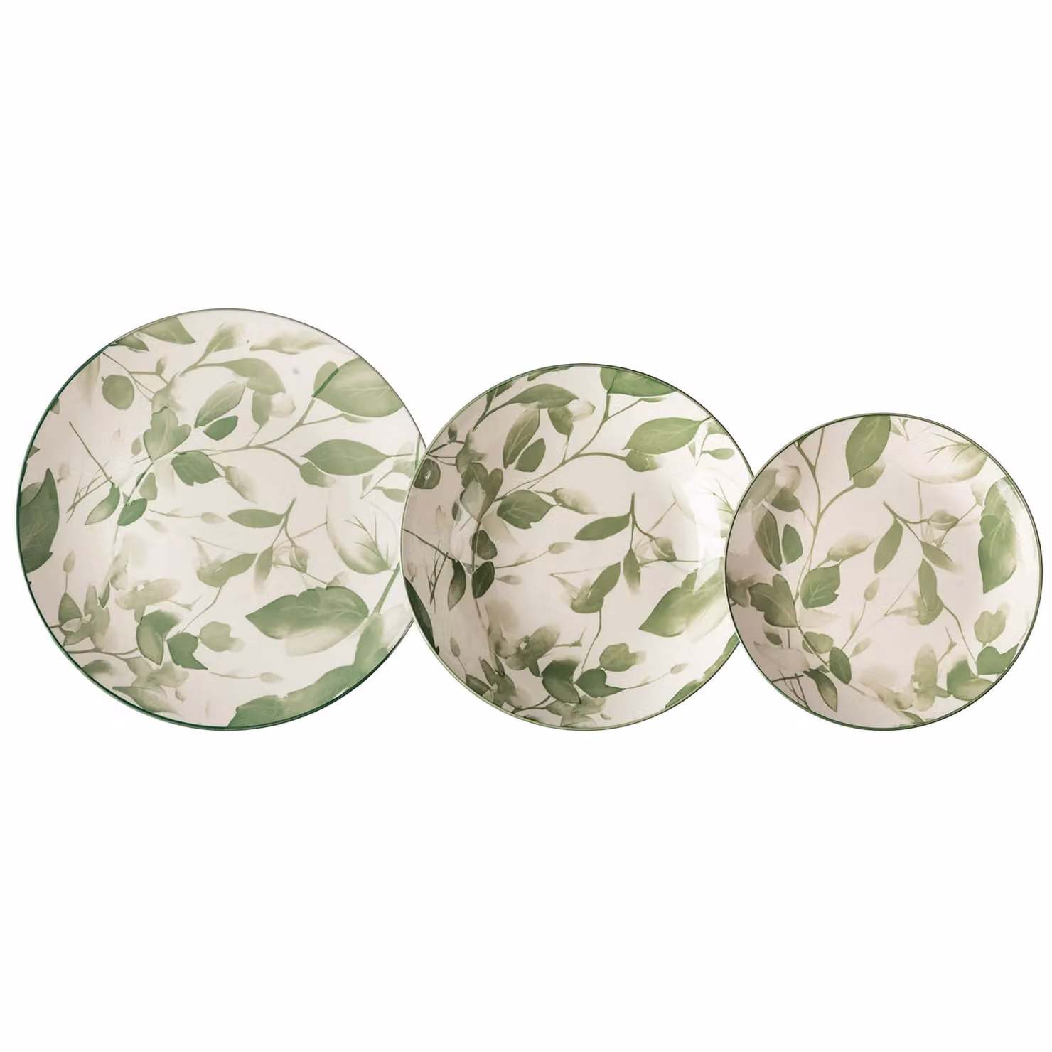 Servizio di piatti Hèliette Gusto Casa in porcellana, 18 pezzi, decoro floreale bianco e verde – 1