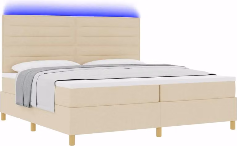 Letto a Sorgente LED con materasso Crema 200 x 200 cm Tessuto
