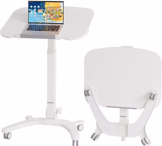 Ibenzoa®: Scrivania regolabile in altezza e pieghevole per computer, con 4 ruote – ergonomica e mobile, altezza regolabile da 75 a 111 cm, capacità di carico 12 kg