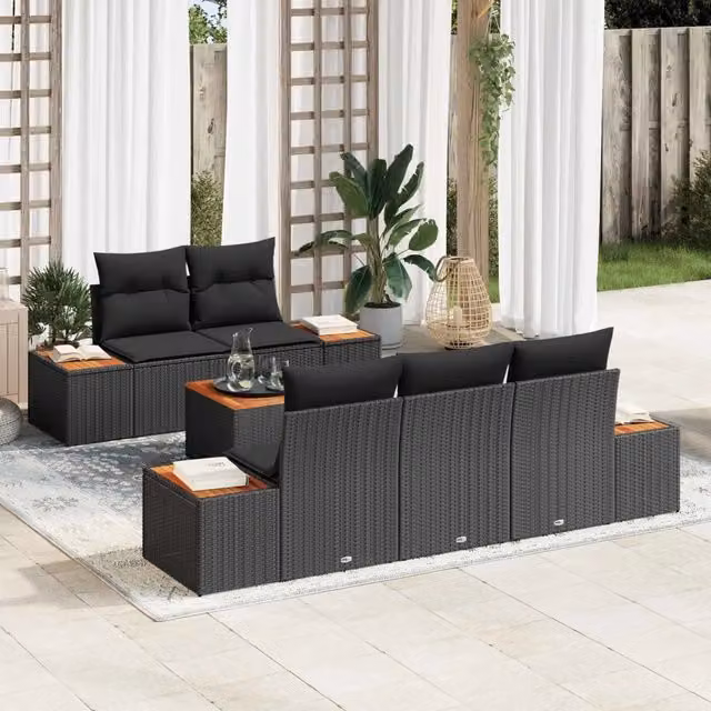 Set Divano da Giardino 6 pz Nero Poly Rattan 3356693