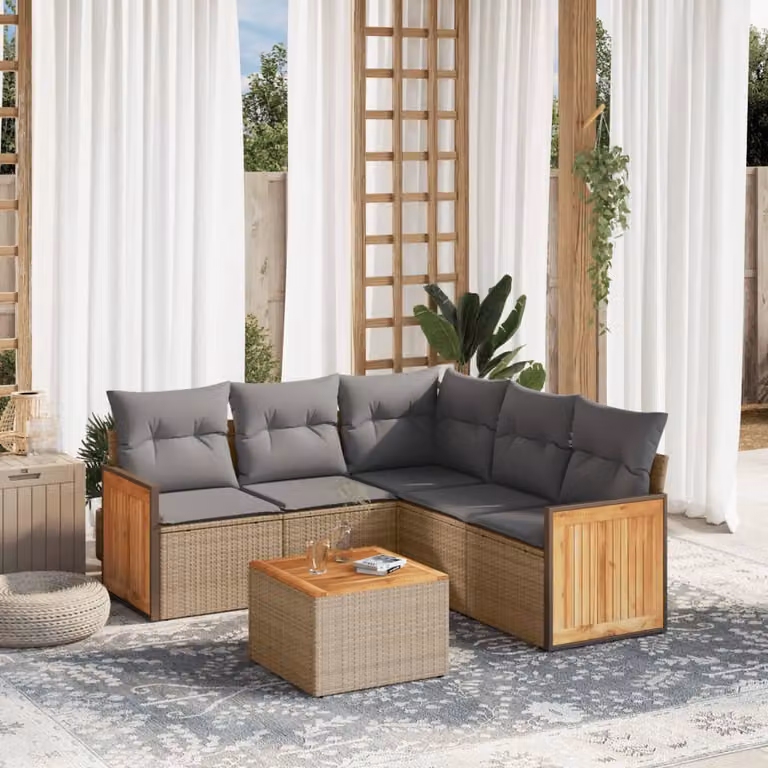 vidaXL Set Divano da Giardino a L in Polyrattan con Cuscini Beige e Tavolino da Esterno