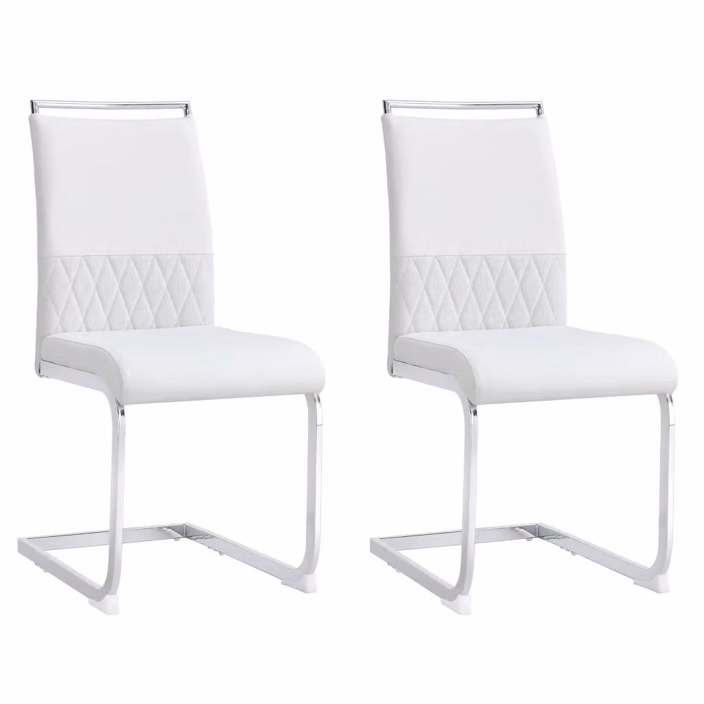 Set di 2 sedie da pranzo moderne Zephmum con schienale in ecopelle e lino, design a righe bianche e struttura in metallo – 2
