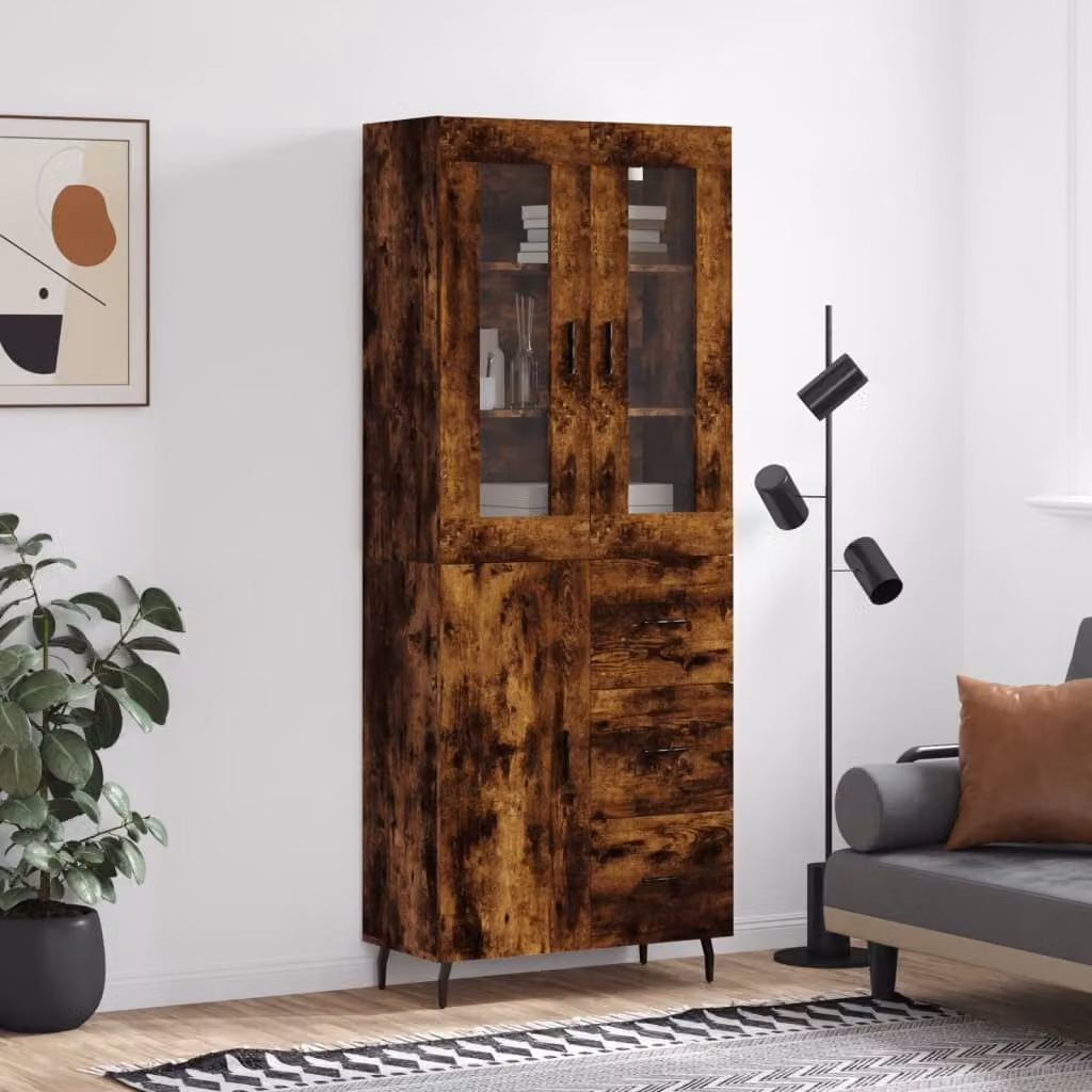 Credenza vidaXL in Rovere Fumo con Ante a Battente e Ripiani Interni, L/P/H: 69,5 x 34 x 180 cm