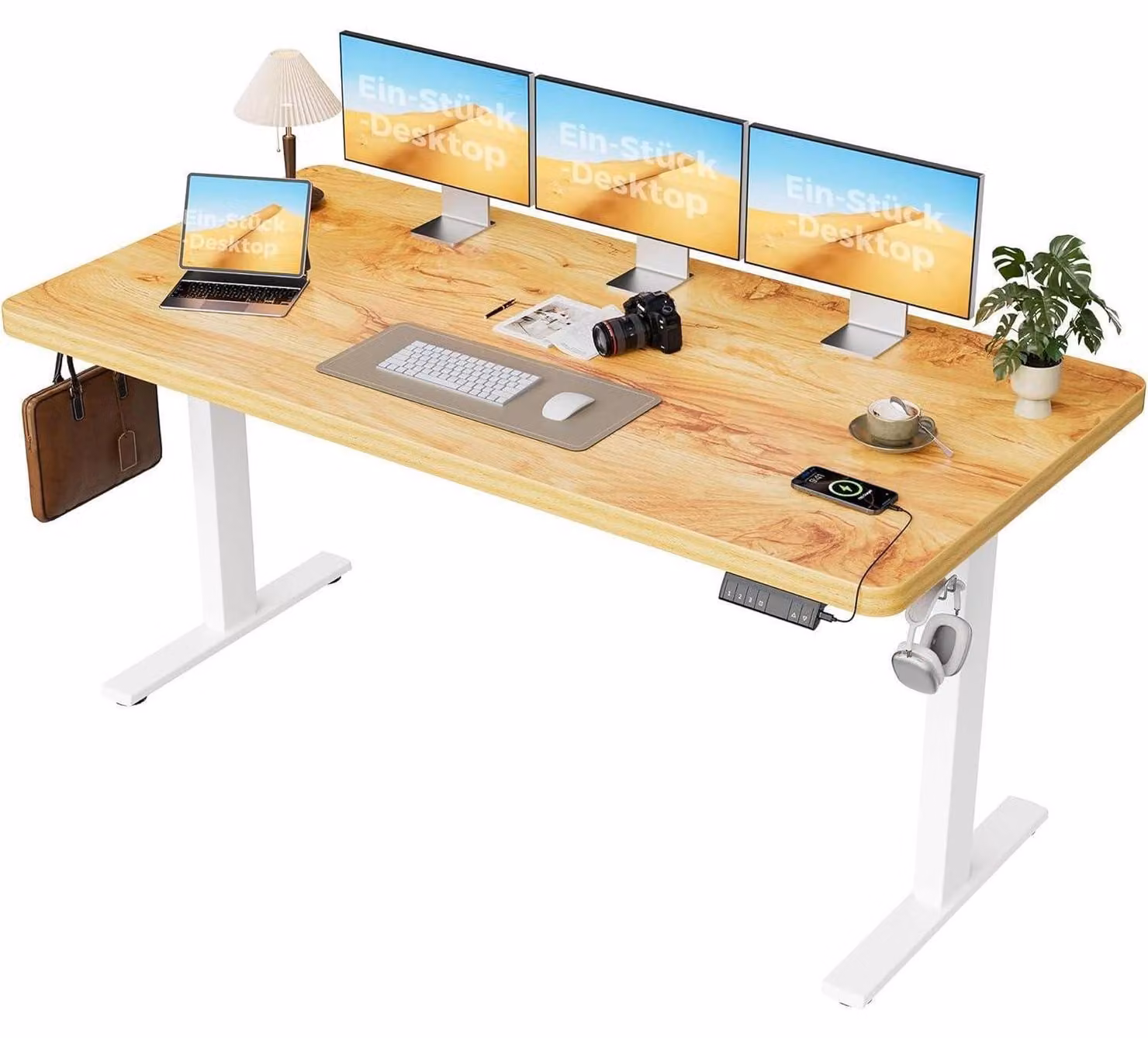 Scrivania regolabile in altezza, dimensioni 160x80 cm, con 2 motori e 3 memorie, colore marrone chiaro