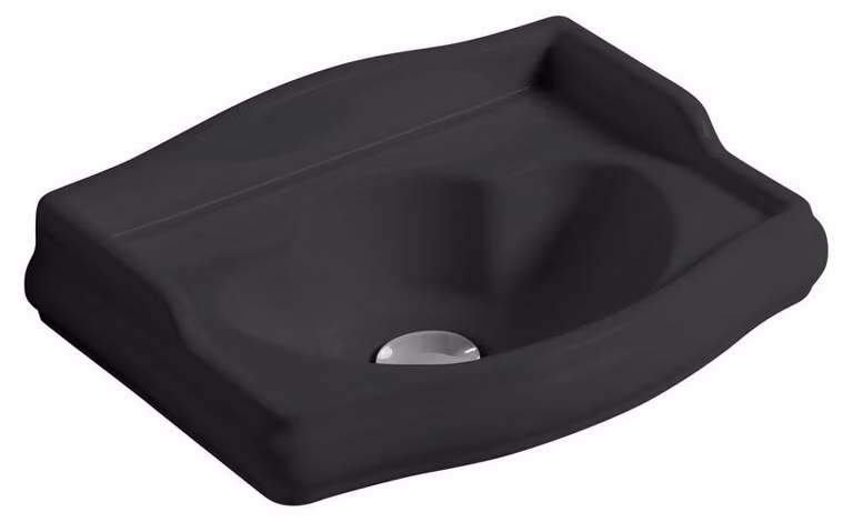 Lavabo in Vetroceramica RETRO 41x30cm, senza foro per rubinetto, senza sfioratore, nero opaco